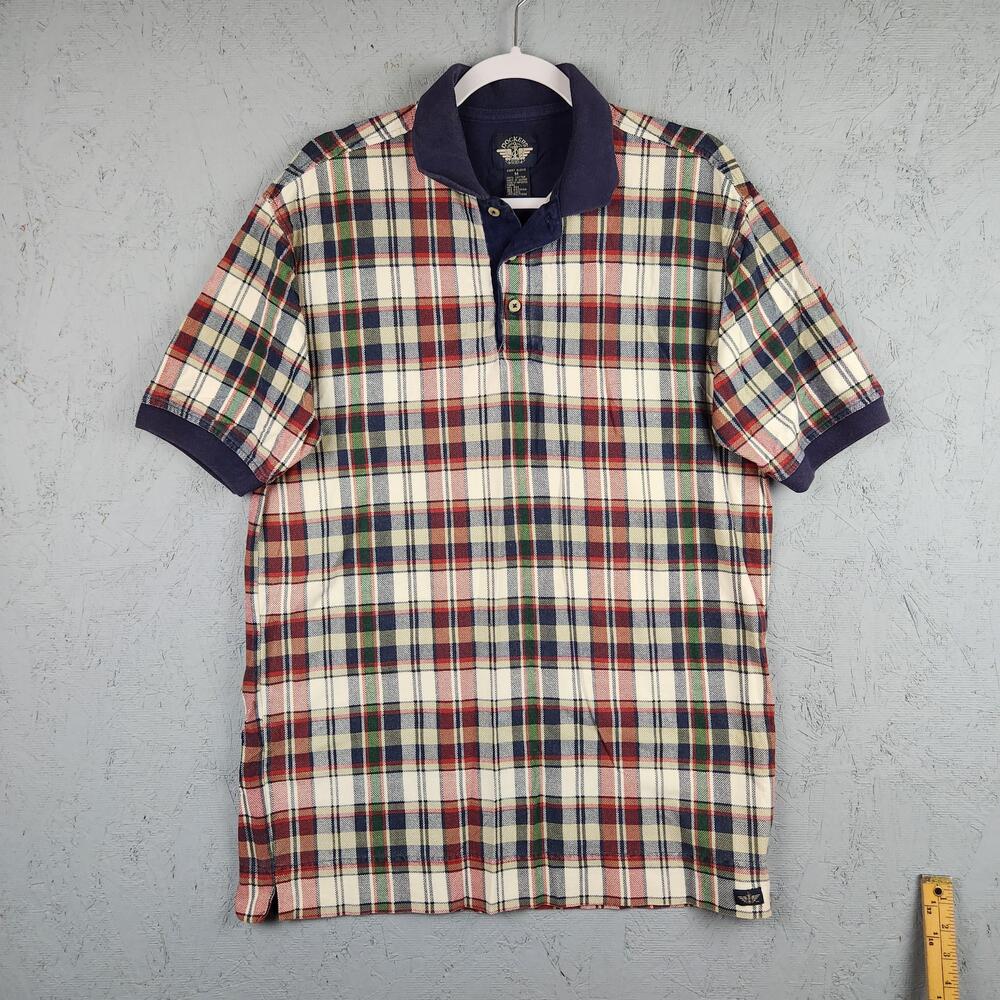 Vintage Dockers Levis Polo Shirt Mens Medium Plaid Red Navy Green Golf Retro 90s